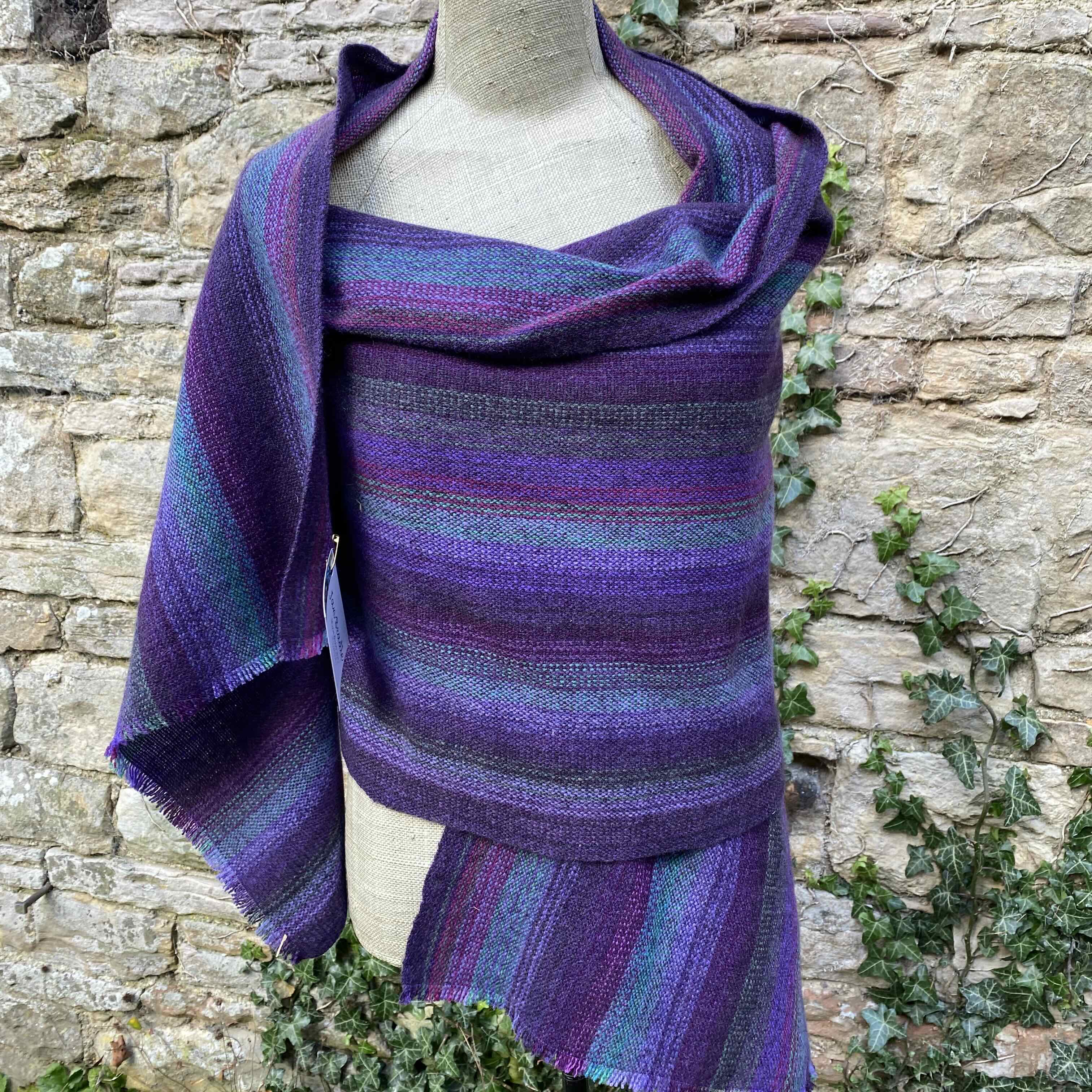 Handwoven Lambswool Wrap - Damson Shades