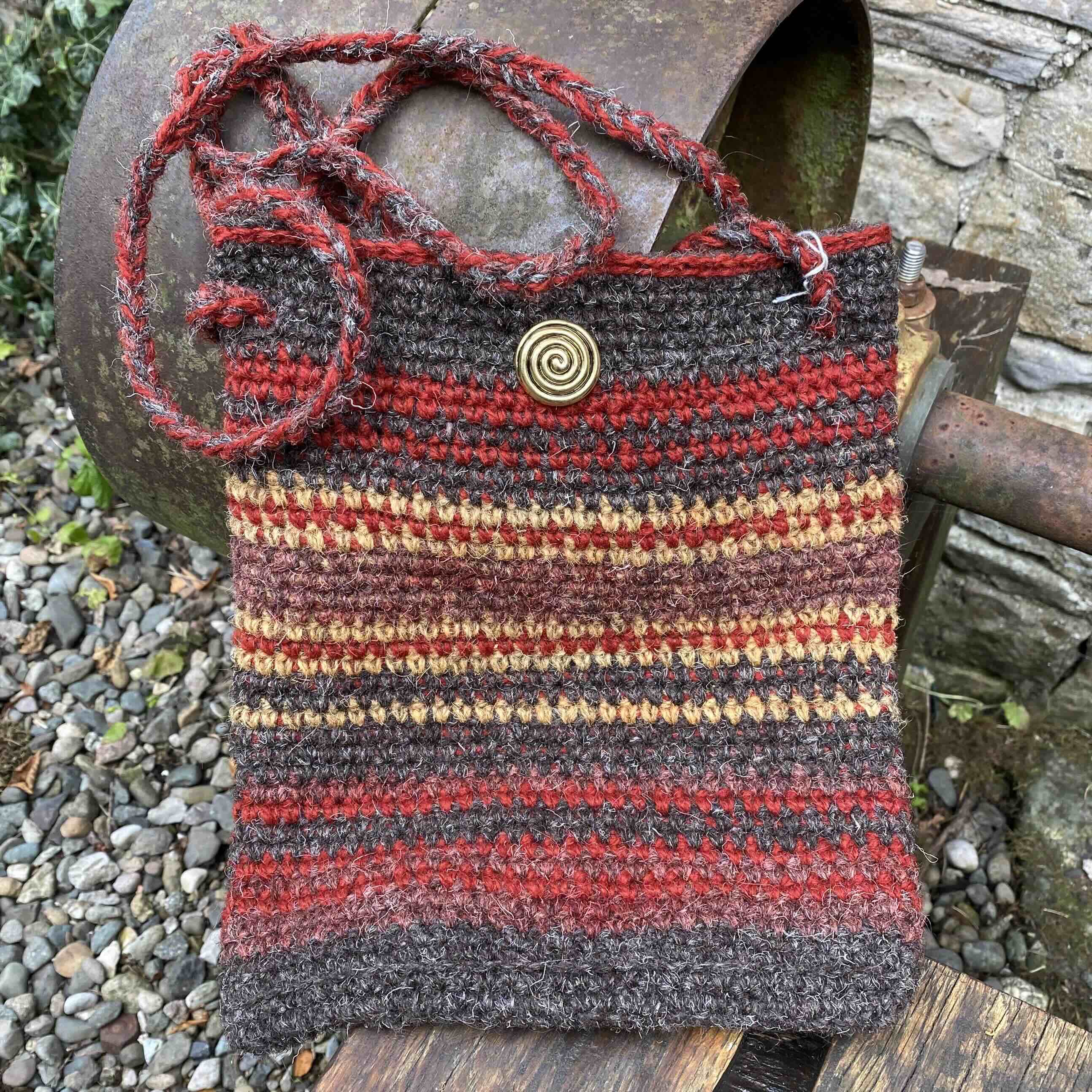 Crocheted Shoulder Bag - Red and Yellow Stripes