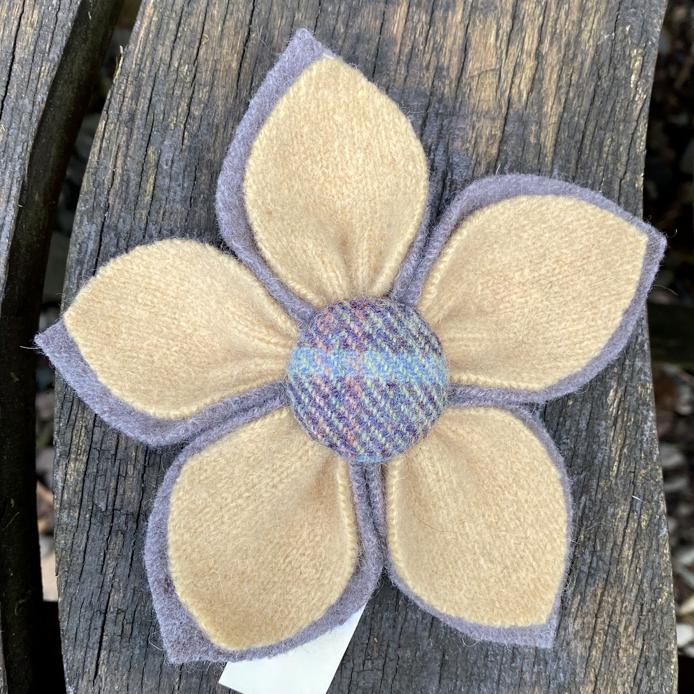 Five Petal Corsage, with Tweed Button