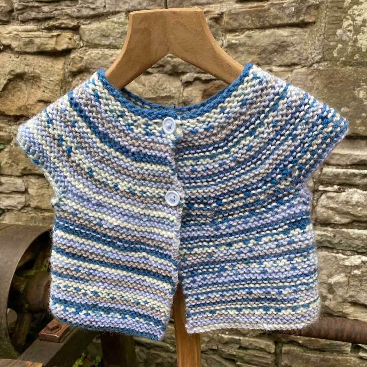 Handknitted Baby Waistcoat, in Blues